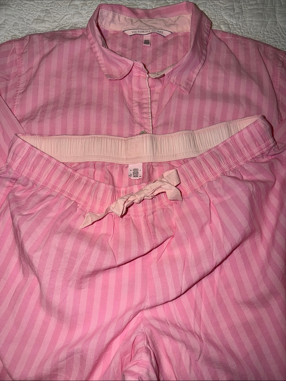 Victoria’s Secret Classic Striped Pink Pajama Set, 3 Pieces, Lightweight Cotton - Picture 2 of 11